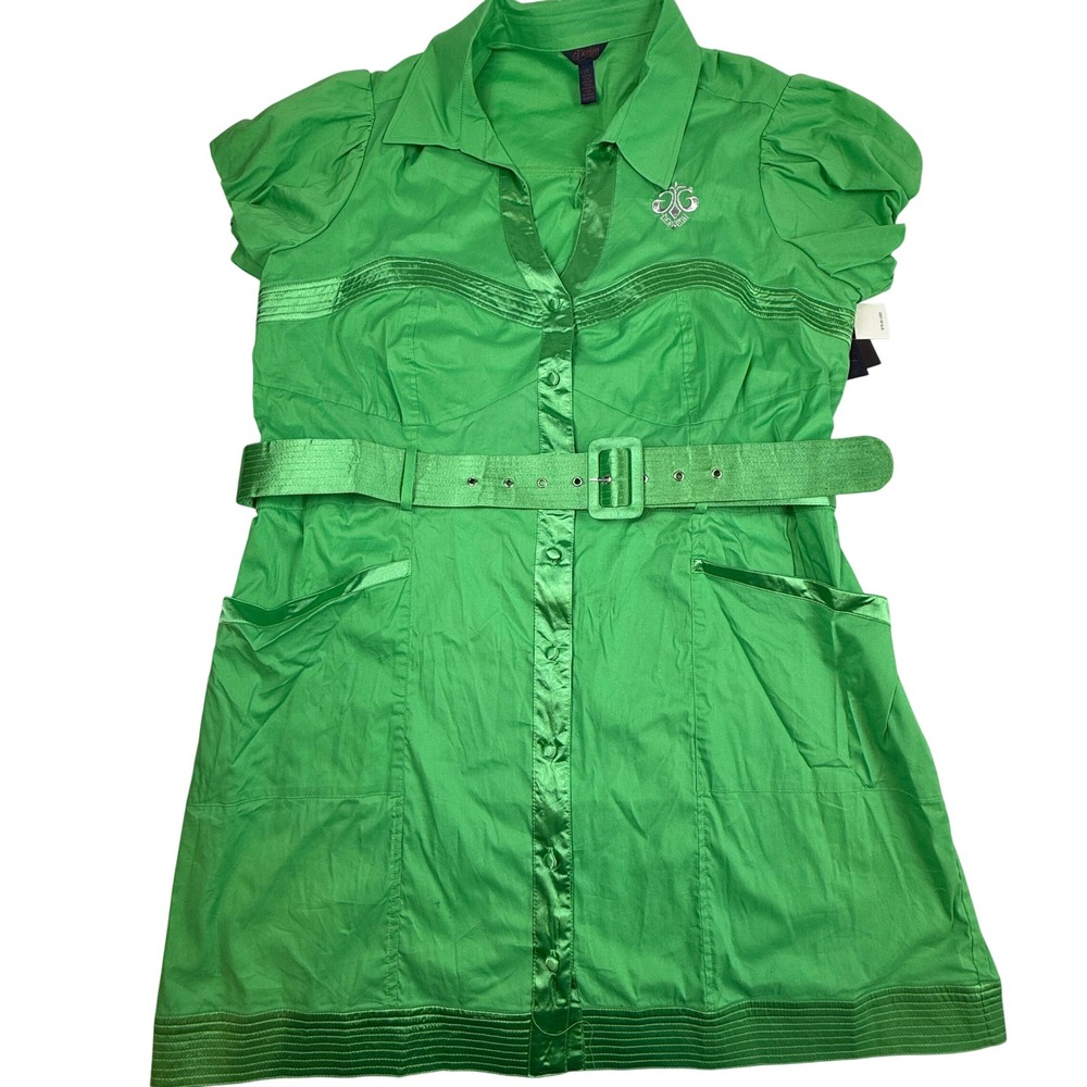 Dereon Beyonce I Am World Tour Green Belted Shirt Dress Size 2X NWT Y2K Skater